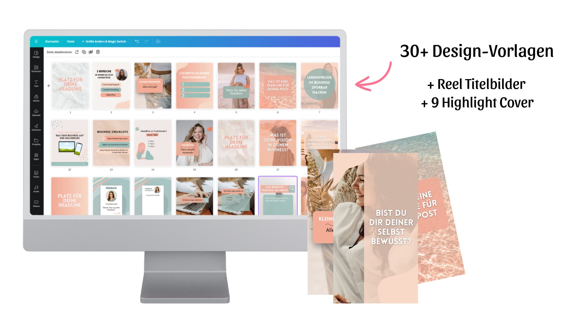 Instagram Design Vorlagen Set: Happy Summer Templates Canva für Karussell Posts und Reel Titelbilder