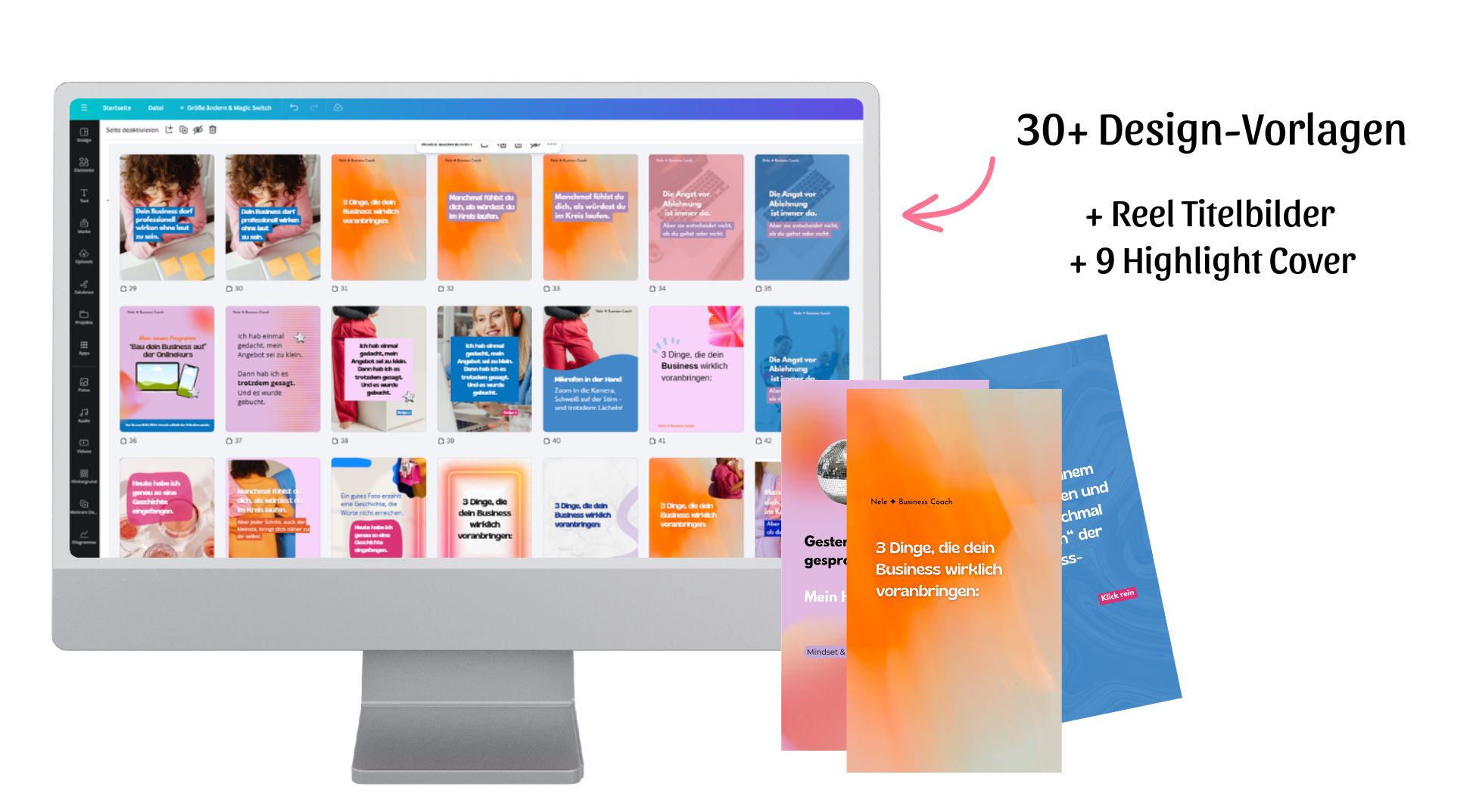 Instagram Design Vorlagen Set: Business Brunch Templates Canva für Karussell Posts und Reel Titelbilder