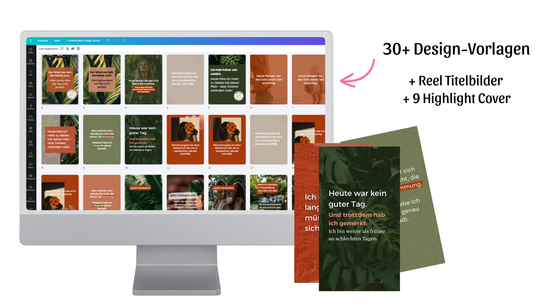 Instagram Design Vorlagen Set: nature Templates Canva für Karussell Posts und Reel Titelbilder