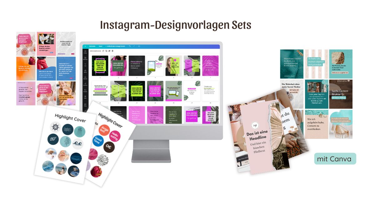 Mockup mit allen 9 Sets Design Vorlagen für Instagram Posts Feed Design Auftritt auf Insta