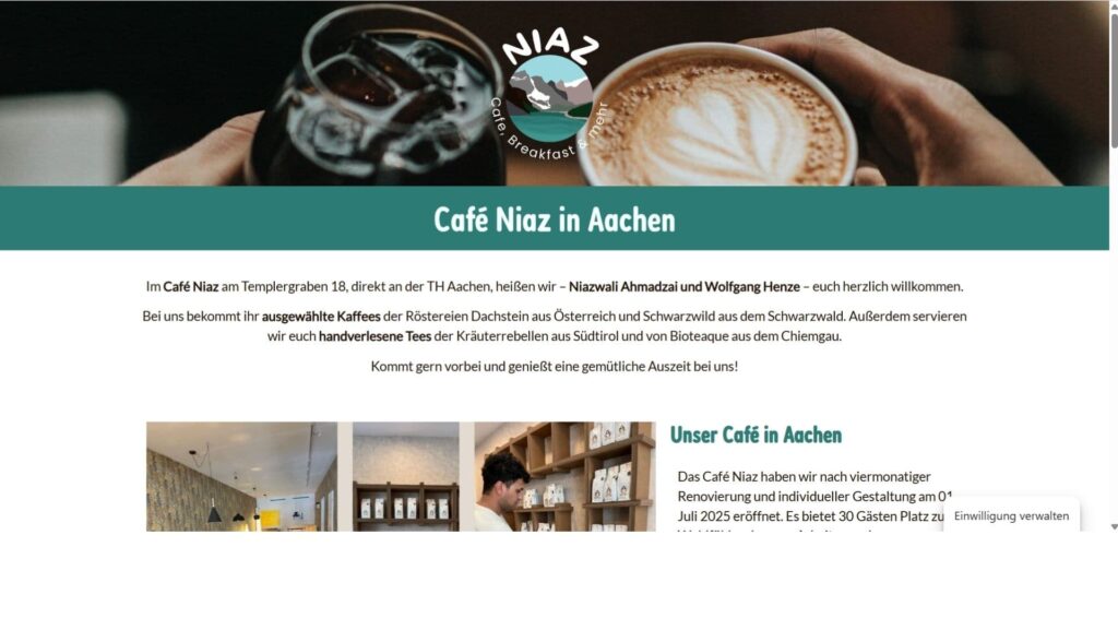 Cafe Niaz Aachen Website Webdesign und Branding für ein Cafe Janina Peters